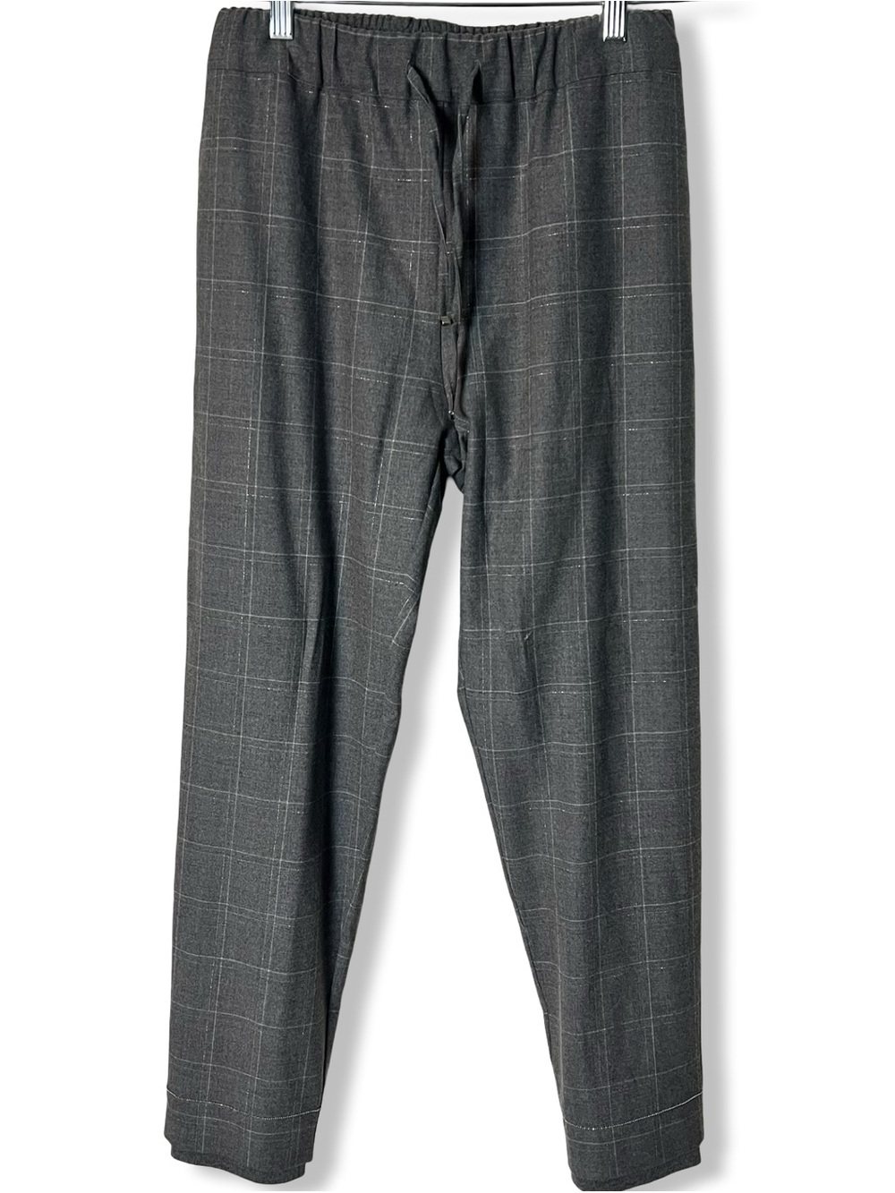 D. Exterior Flanella Check Wool Jogger Pant Gray Plaid Metallic Thread Nwt Sz 42